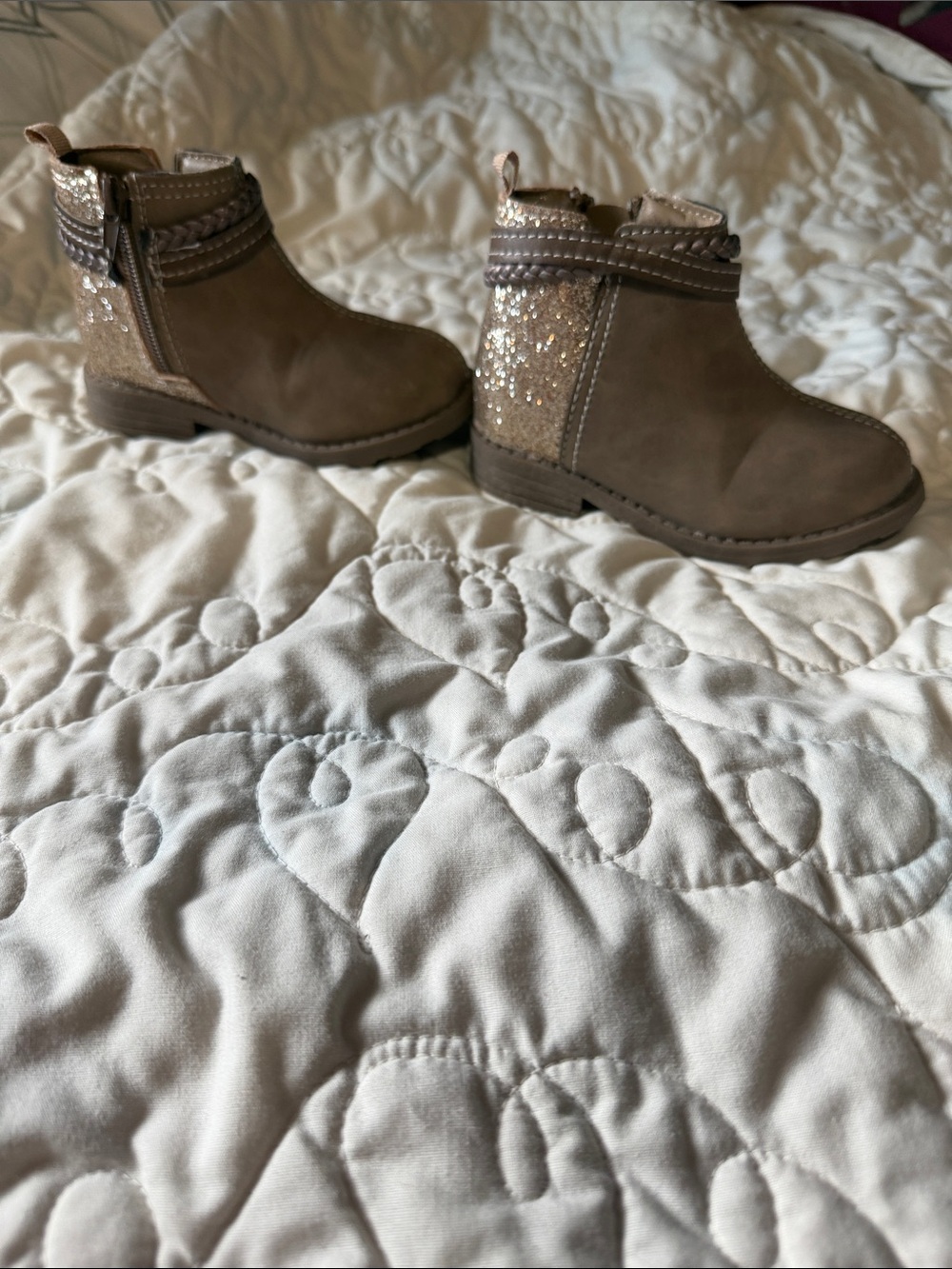 Carter's Brown Glitter Back Ankle Boots for Kids